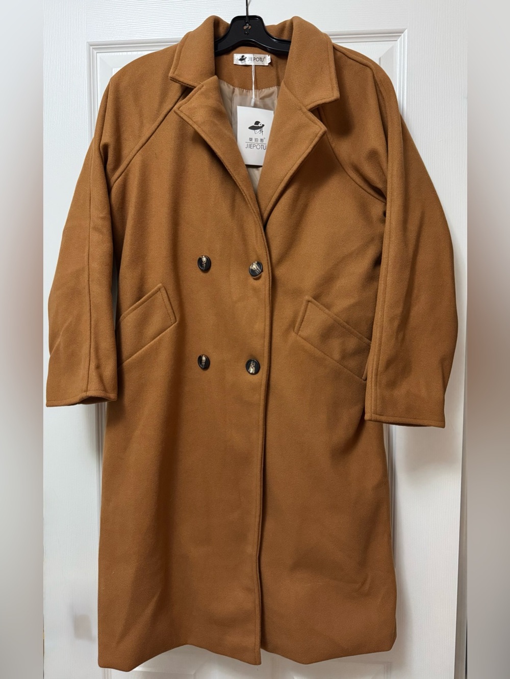 Camel Double-Breasted Wool-Blend Trench Coat
